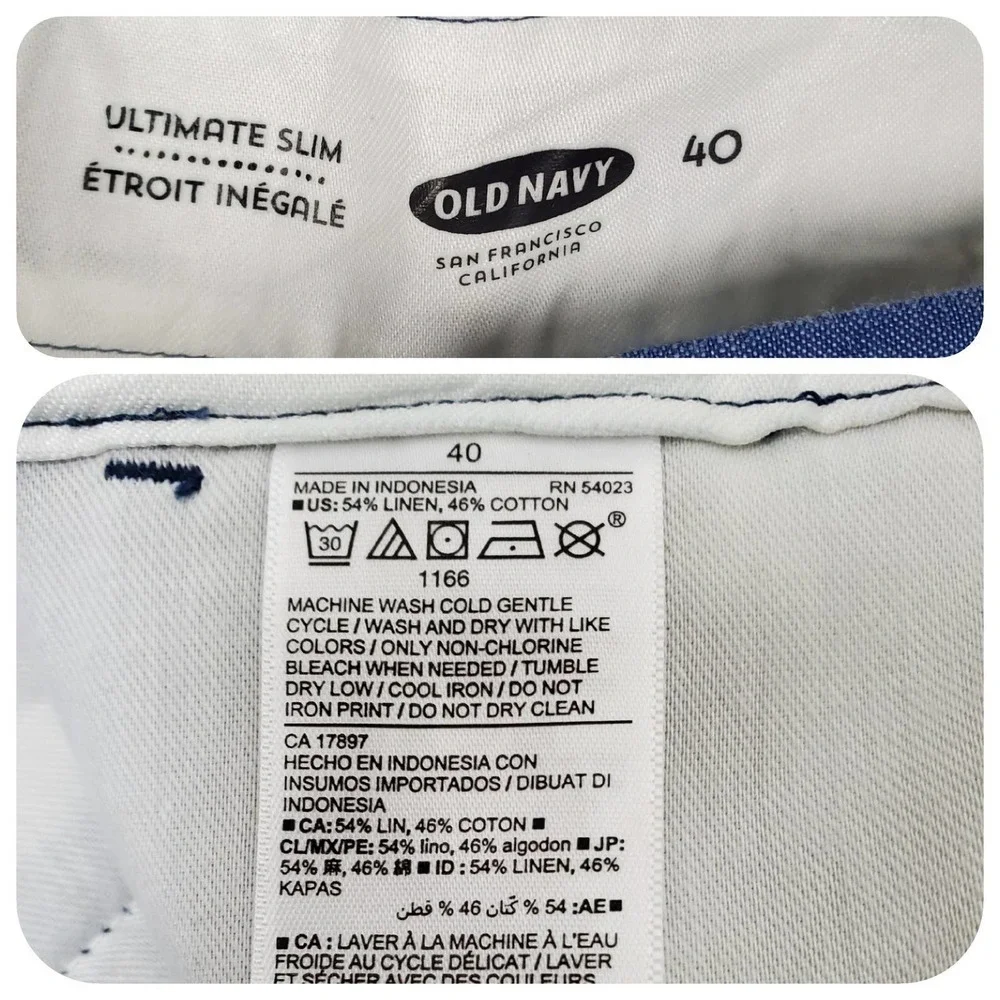 Old Navy Men Slim Linen Blend Chino Shorts Sz 40 Blue NWT Zip Fly Pockets Summer